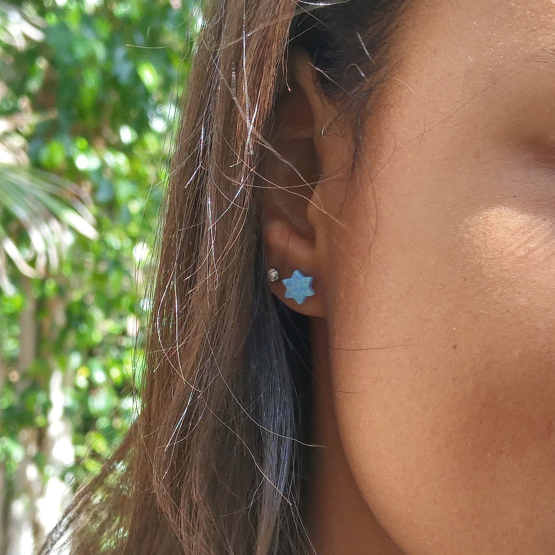 jewish star opal blue earrings