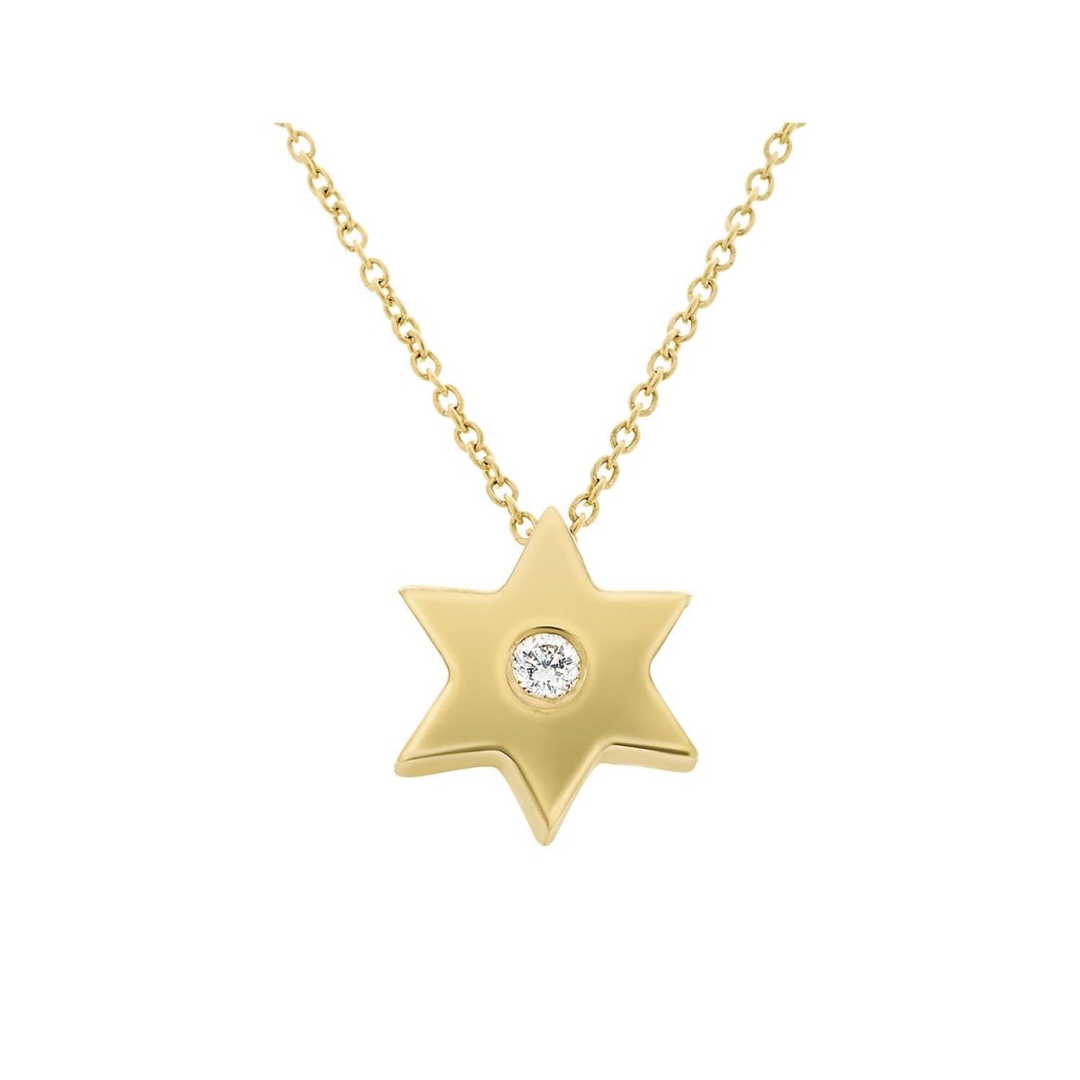 Gold Jewish Star Necklace with Single Diamond