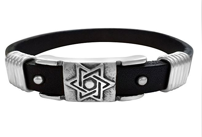 black jewish star leather bracelet