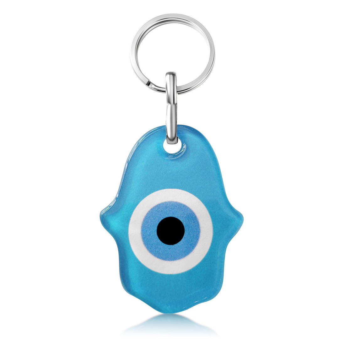 blue hamsa and evil eye amulet keychain