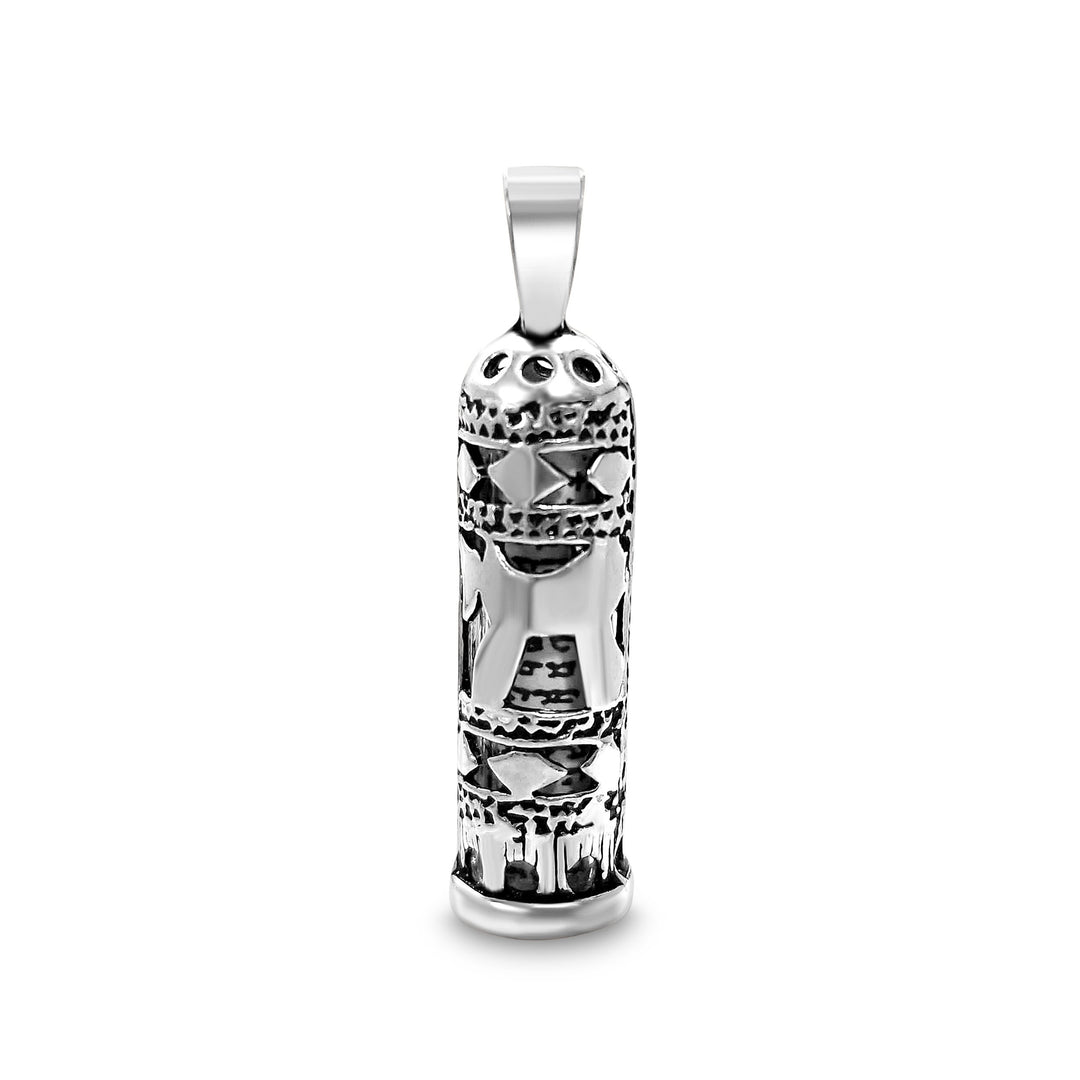 mezuzah charm with a chai symbol on a chain