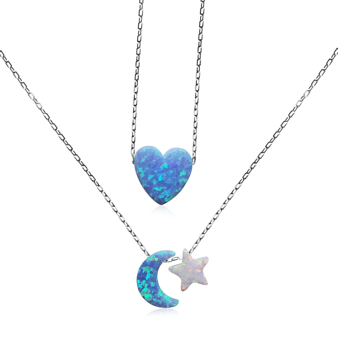 moon, heart and star layering necklace