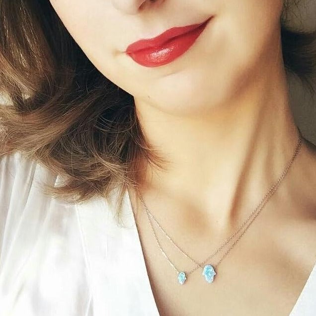 Opal Hamsa Large Necklace - Alef Bet Jewelry by Paula