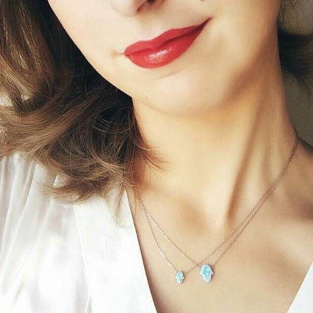 simplybysimone.com blue opal hamsa necklace