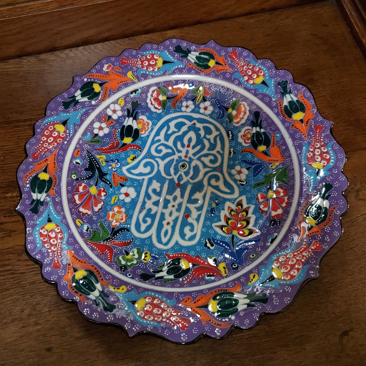 Purple and Blue Lucky Hamsa Hand Floral Decorative Plate