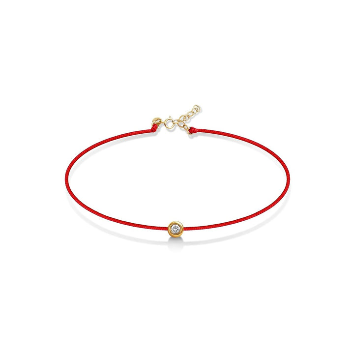 Red String Bracelet with Diamond Bezel in 14k Gold