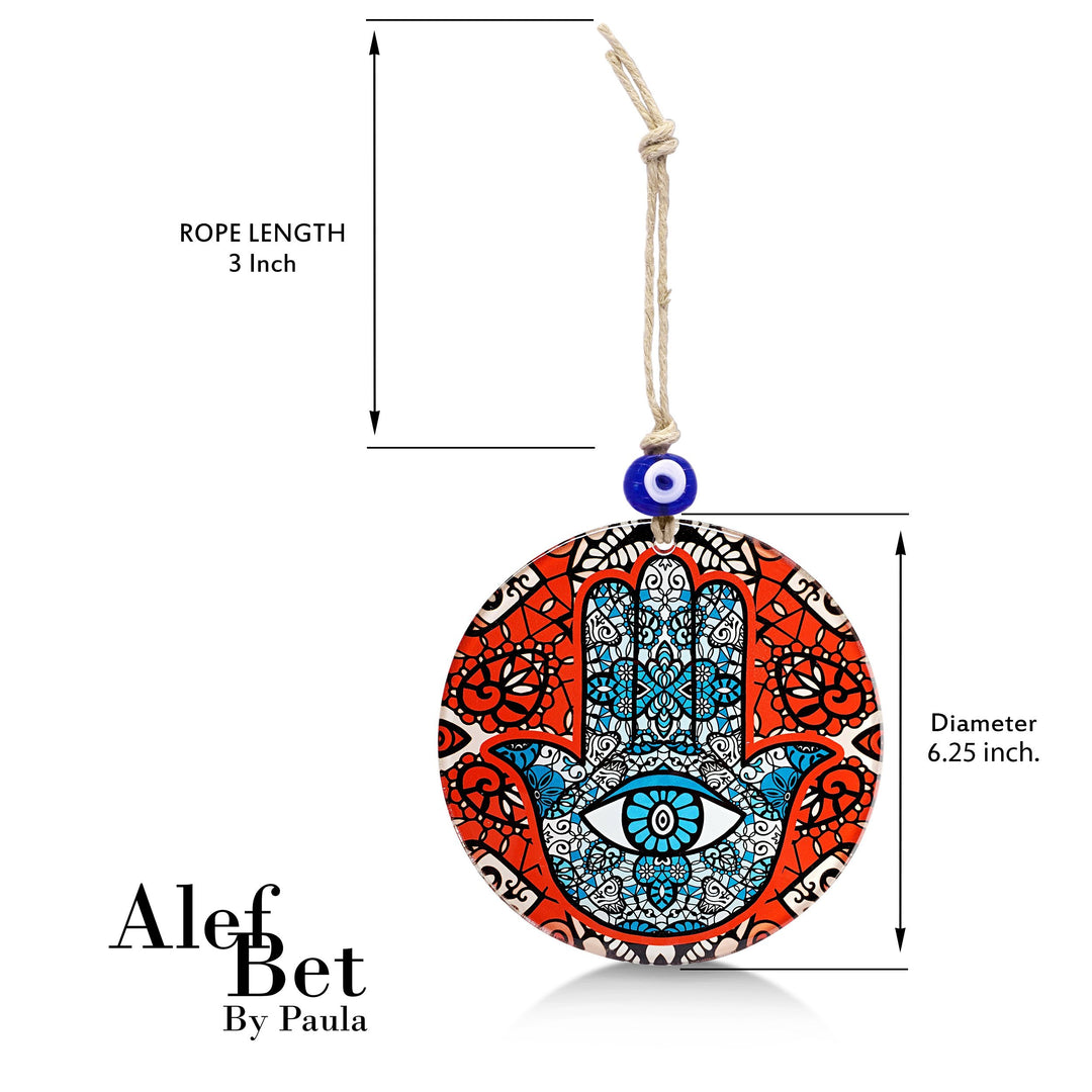 Red Hamsa Glass Wall Hanging Ornament with Evil Eye