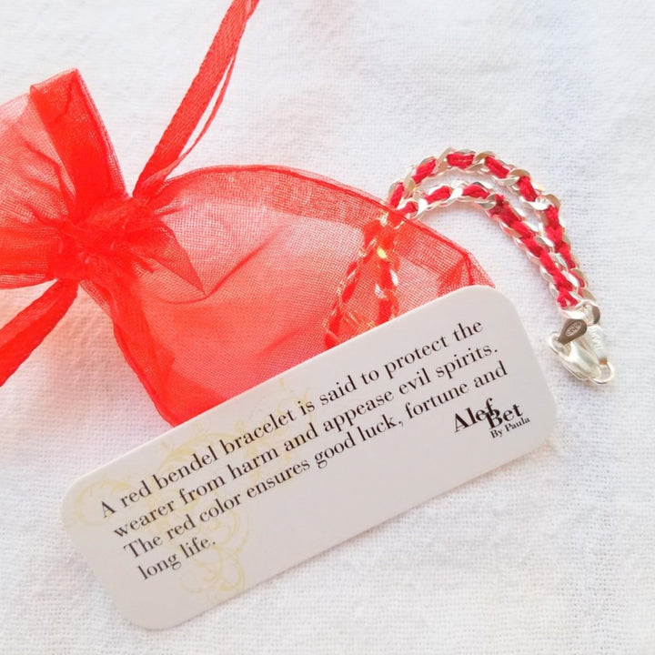 Outline Heart Red String Bendel Bracelet - Alef Bet Jewelry by Paula