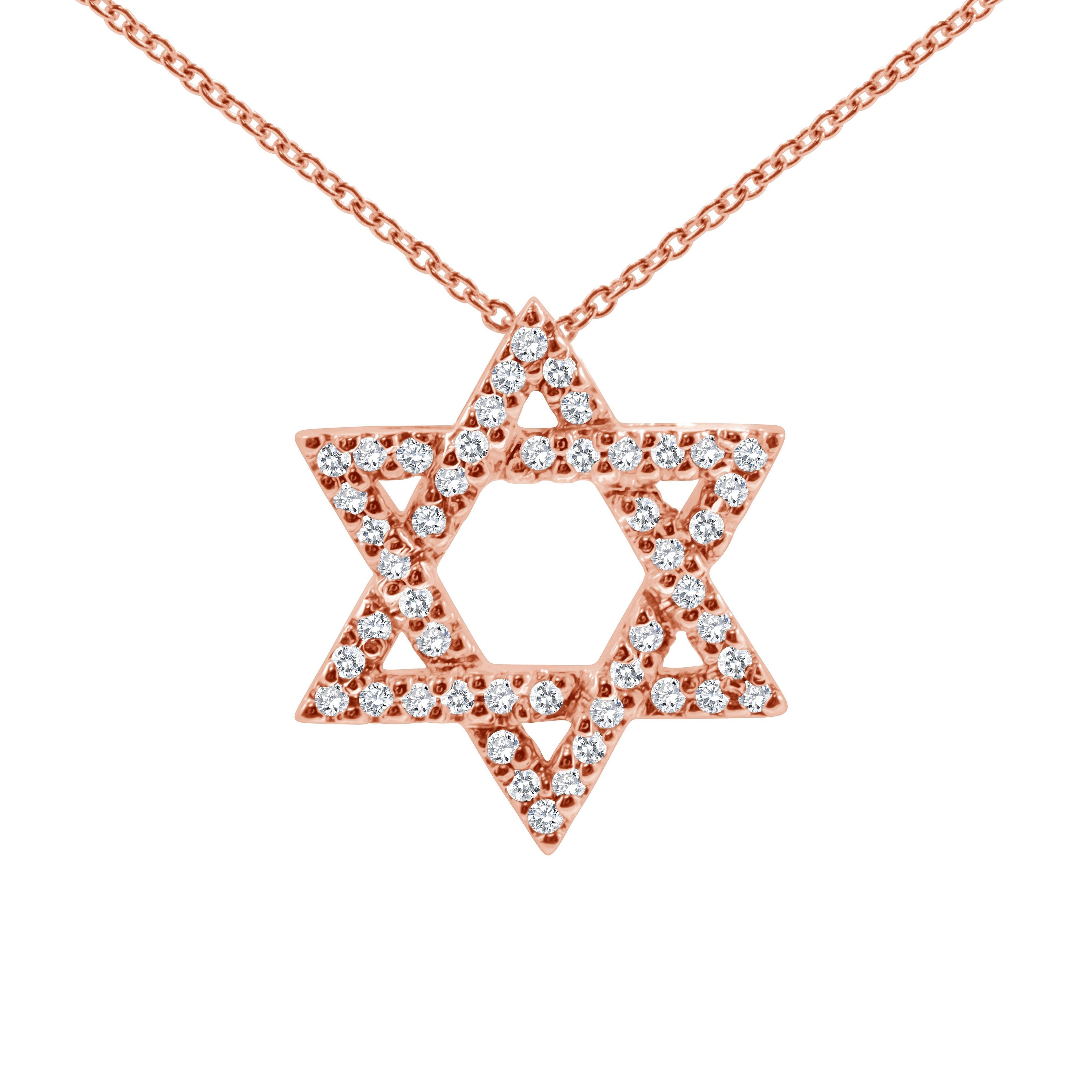 jewish star necklace in rose gold with diamonds