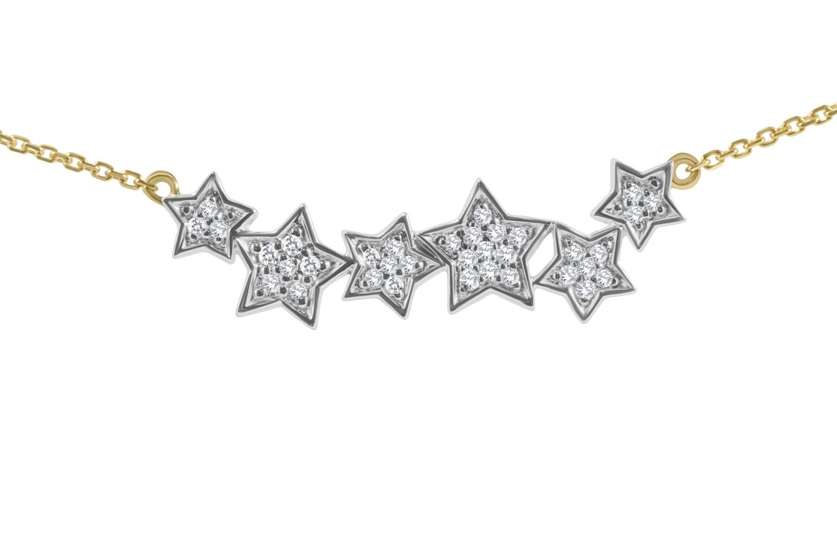 Six Diamond Star Necklace 14k Gold