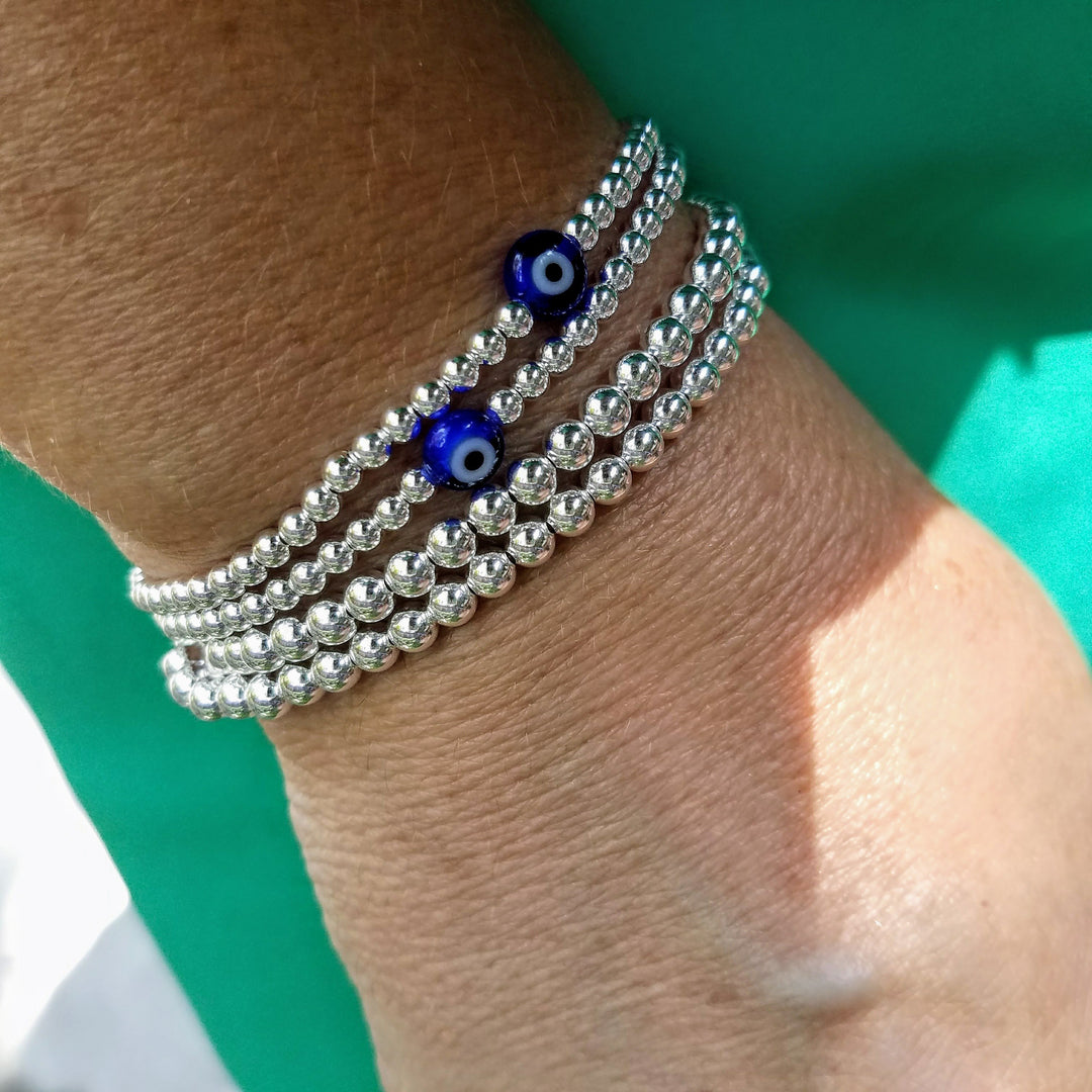 Silver Beaded Bracelet 4mm - Alef Bet Jewelry by Paula