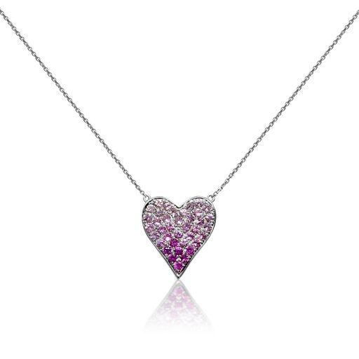 white gold pink heart necklace