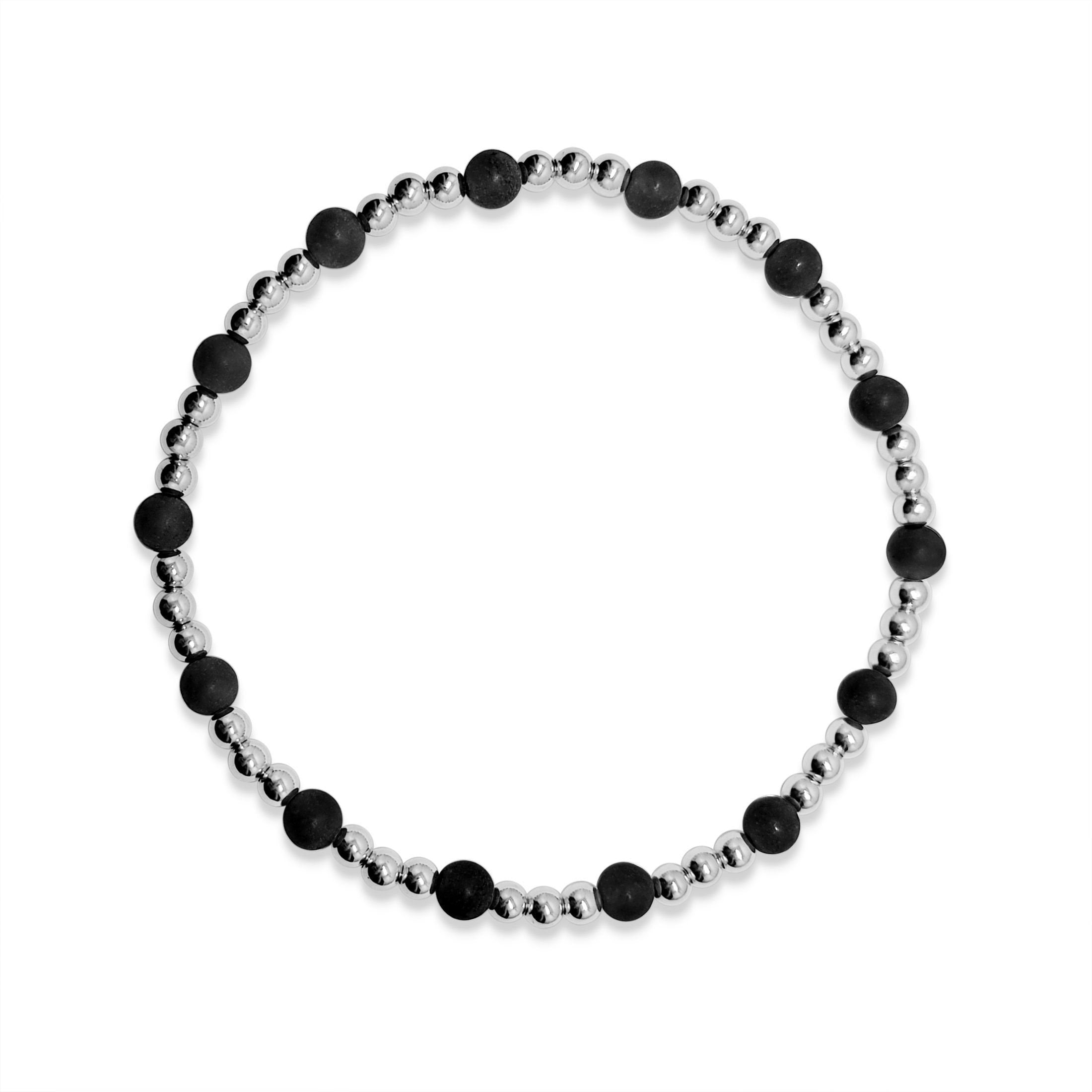 silver beads with black gemstones