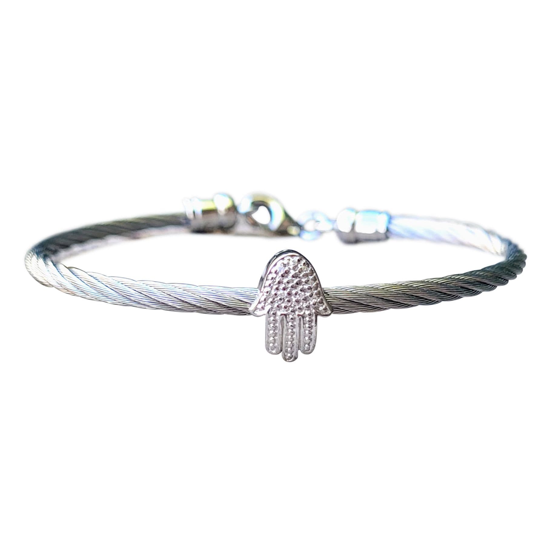 silver and hamsa hand bracelet