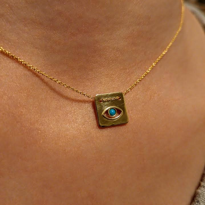 Square Shape Eye Necklace - Alef Bet Jewelry by Paula
