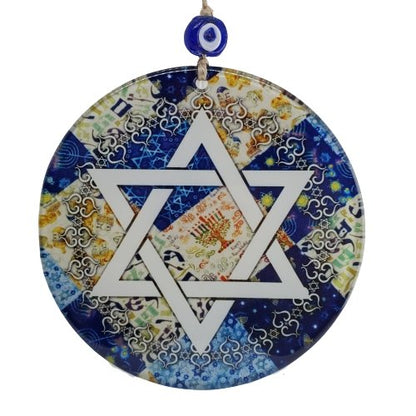 Star of David Glass Wall Hanging with Evil Eye