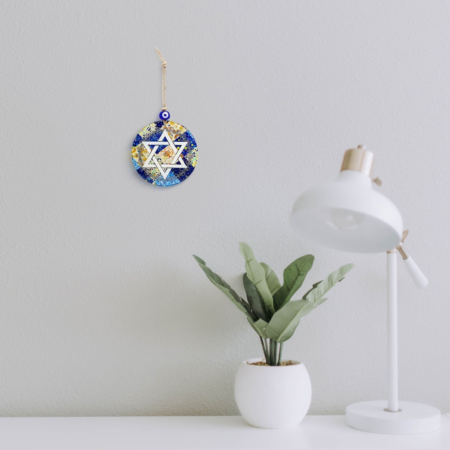 Star of David Glass Wall Hanging with Evil Eye