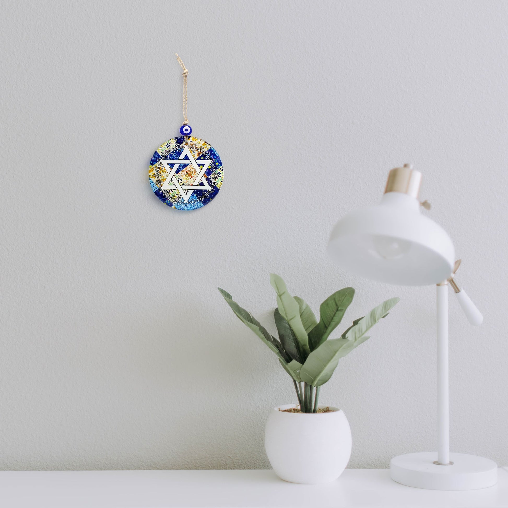 Star of David Glass Wall Hanging with Evil Eye