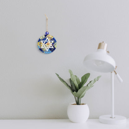 Star of David Glass Wall Hanging with Evil Eye
