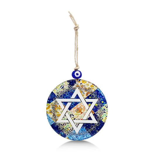 Star of David Glass Wall Hanging with Evil Eye