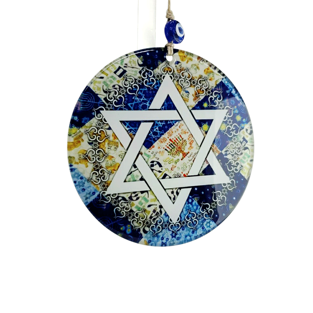 Star of David Glass Wall Hanging with Evil Eye