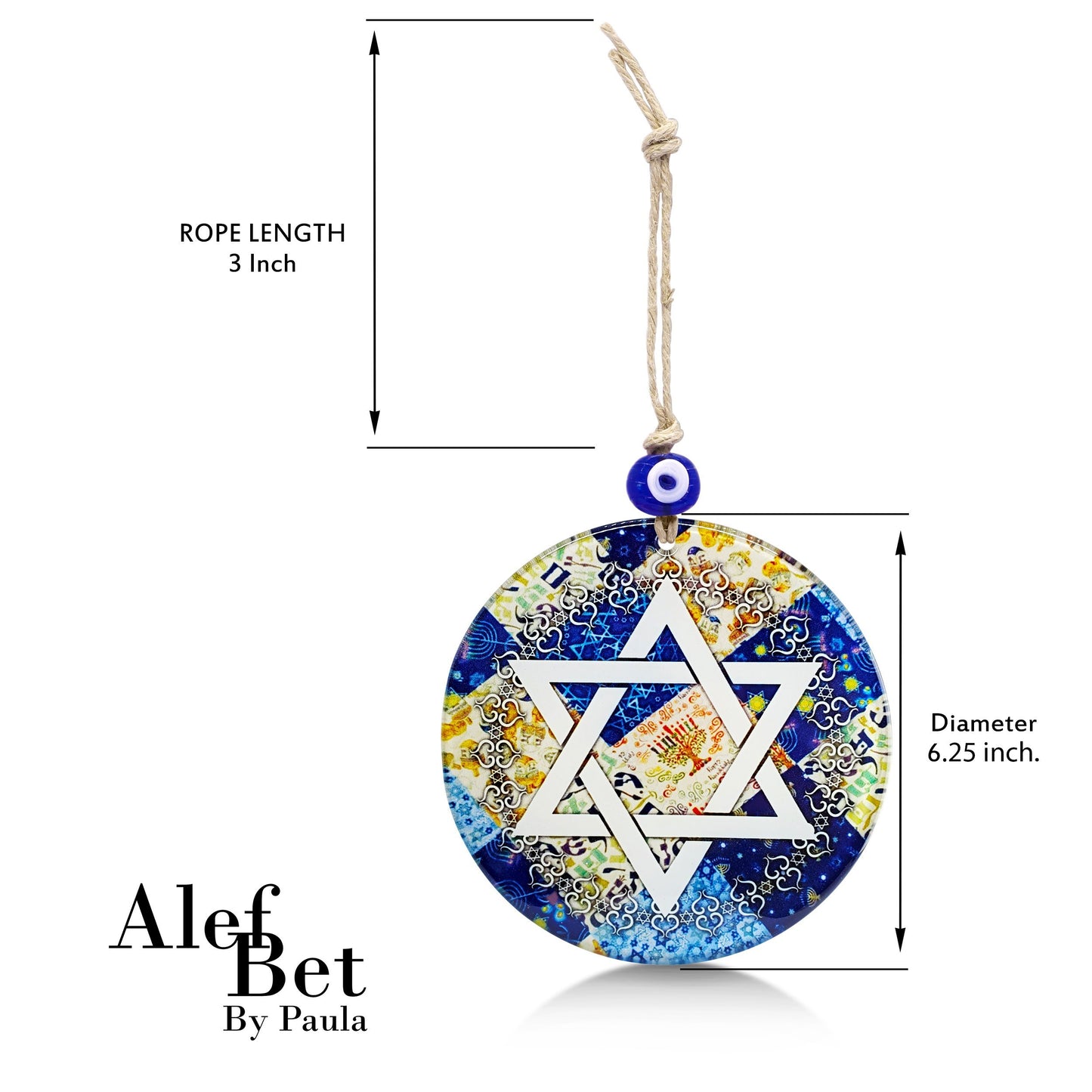 Star of David Glass Wall Hanging with Evil Eye