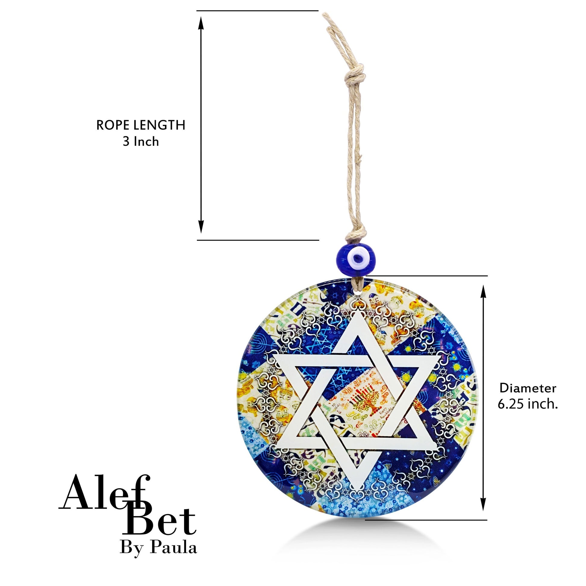 Star of David Glass Wall Hanging with Evil Eye