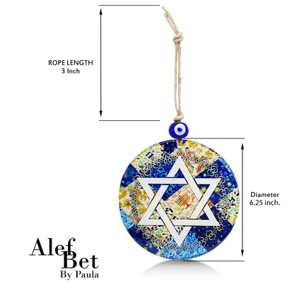 Star of David Glass Wall Hanging with Evil Eye