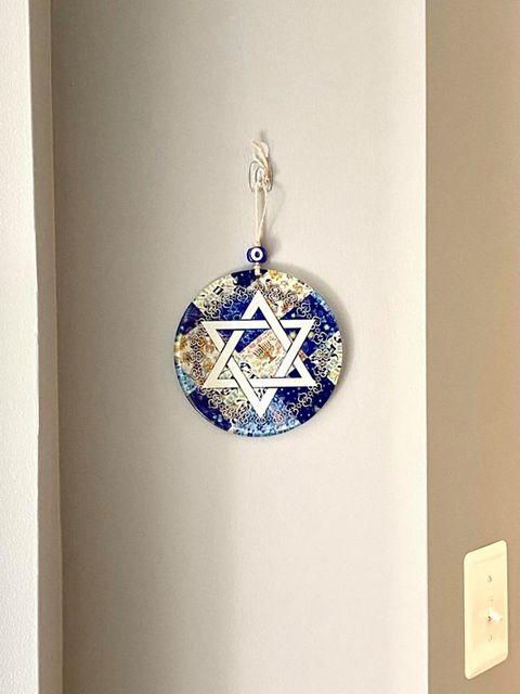 Star of David Glass Wall Hanging with Evil Eye