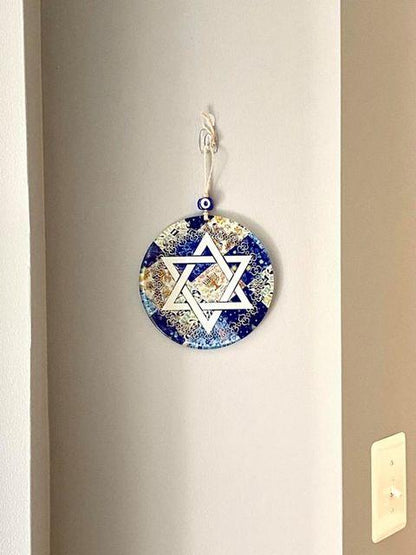 Star of David Glass Wall Hanging with Evil Eye