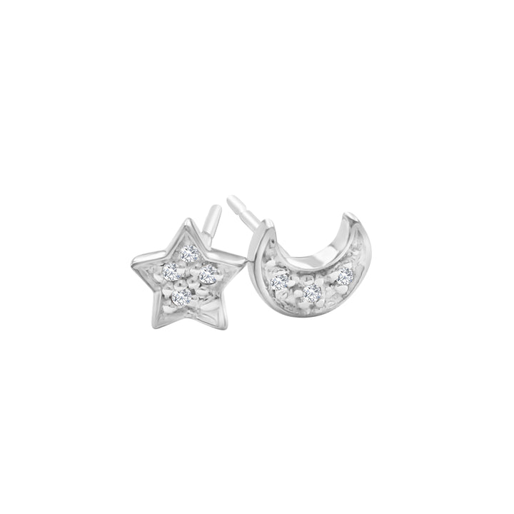 Moon and Star Diamond Earrings - Alef Bet Jewelry by Paula