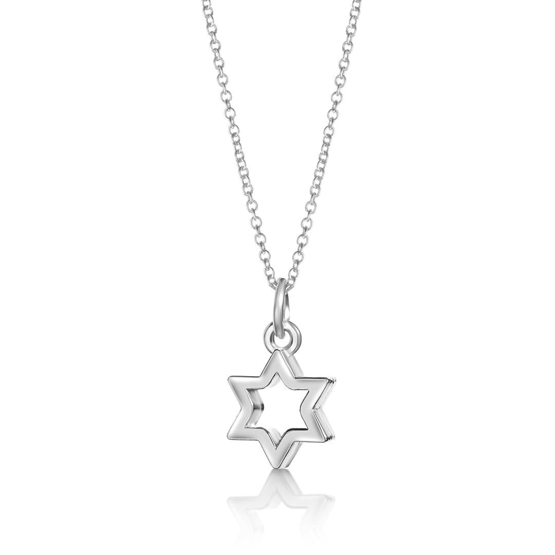 Small Jewish Star of David Outline Necklace in 14k Gold